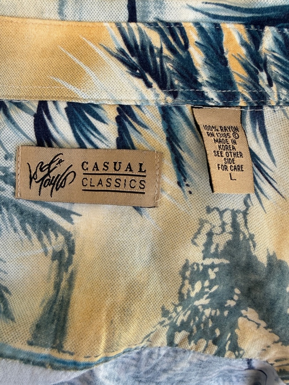 Casual Classics Rayon Shirt in Blue and Yellow Palm Print